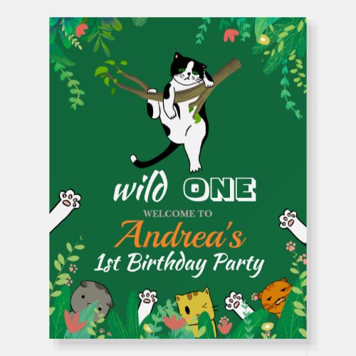 Wild One Kitty Cat Kitten 1st Birthday Invitation Foam Board