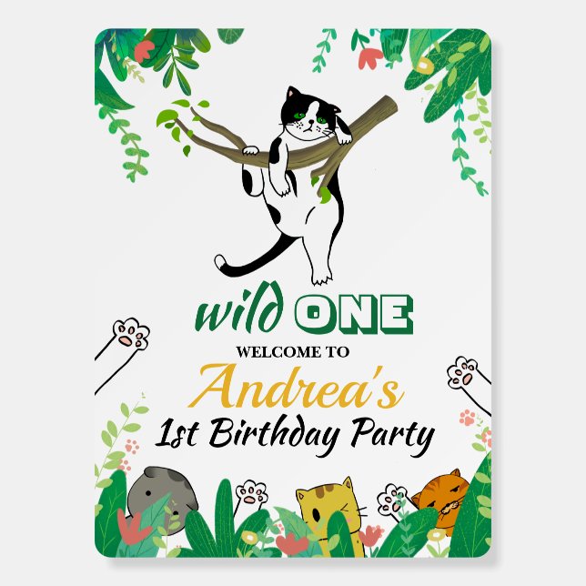 Wild One Kitty Cat Kitten 1st Birthday Invitation Foam Board (Front)