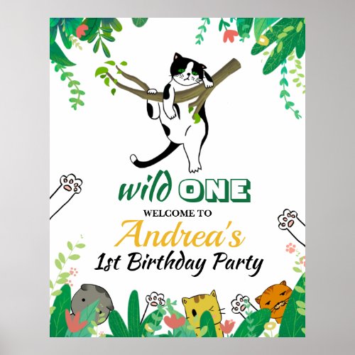 Wild One Kitty Cat Kitten 1st Birthday Invitation Poster