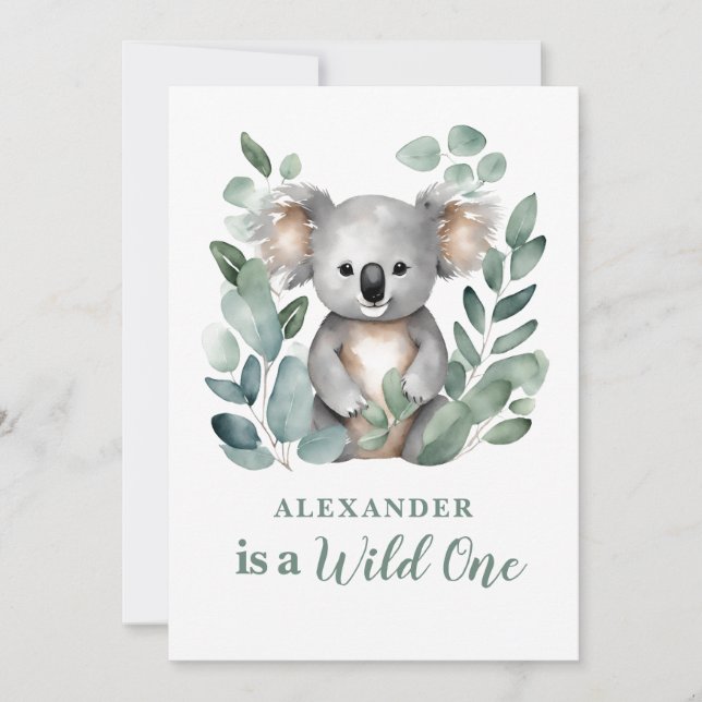 Wild One Koala Animal Child's 1st Birthday  Invitation (Front)