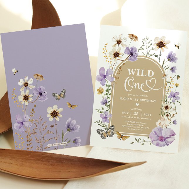 Wild One: Lavender Wildflower Meadow 1st Birthday Invitation (Creator Uploaded)