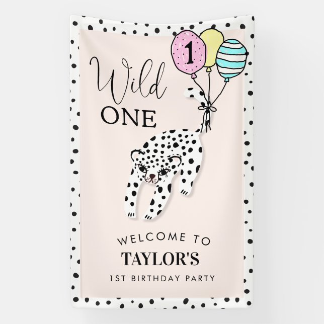 Wild One | Leopard Balloon 1st Birthday Welcome Banner (Vertical)
