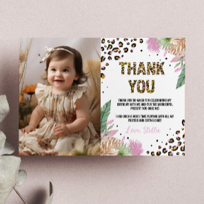 Wild One Leopard Birthday Photo Thank You Card