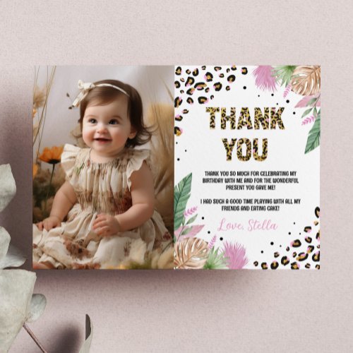 Wild One Leopard Birthday Photo Thank You Card