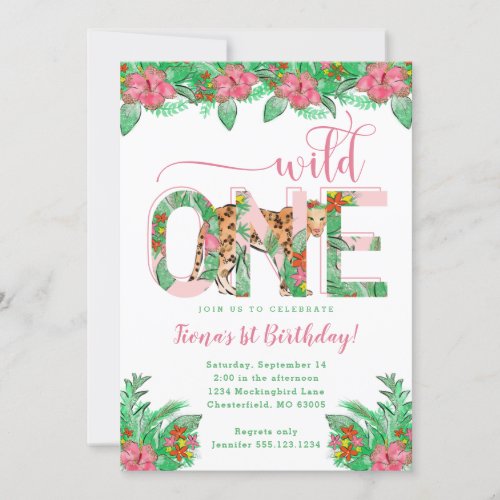 Wild One Leopard First Birthday Invitation