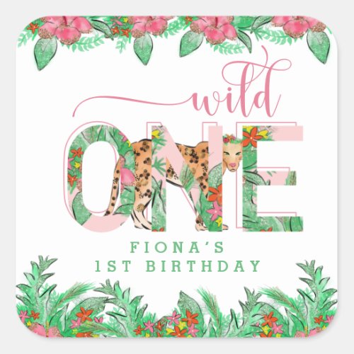 Wild One Leopard First Birthday Square Sticker