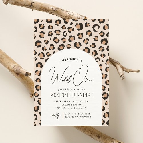 Wild One Leopard Print 1st Birthday Invitation