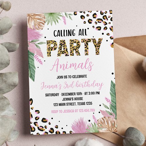 Wild One Leopard Print 1st Birthday Invitation