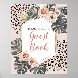 Wild One Leopard Print Birthday Guest Book Sign