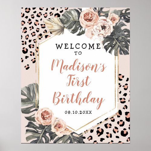 Wild One Leopard Print Girl Birthday Welcome Sign