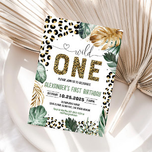 Wild One Leopard Print Jungle Birthday Invitation