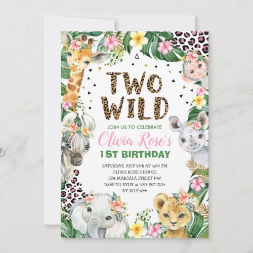 Wild One Leopard Print Safari 1st Birthday Invitation