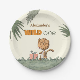 Wild One Leopard Safari 1st Birthday Paper Plates