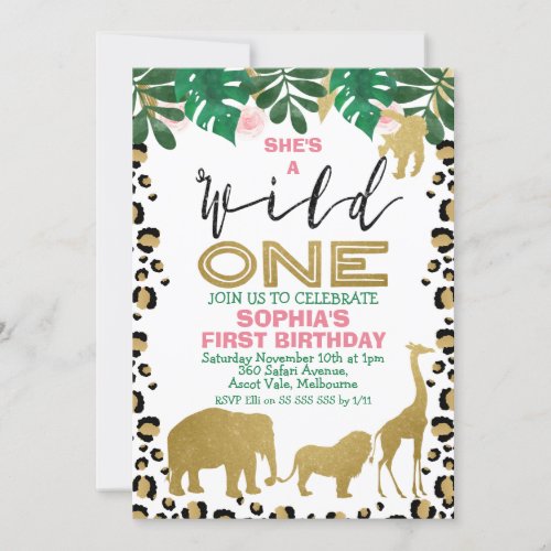 Wild One Leopard Skin First Birthday Invitation
