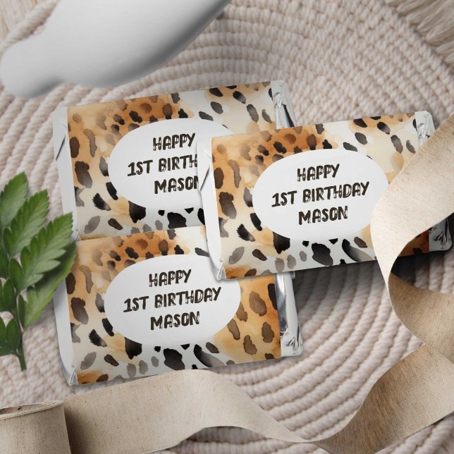 Wild One Leopard Skin Pattern, 1st birthday Hershey's Miniatures (Leopard print, Personalized wild one 1st birthday hershey chocolate for party favors.)