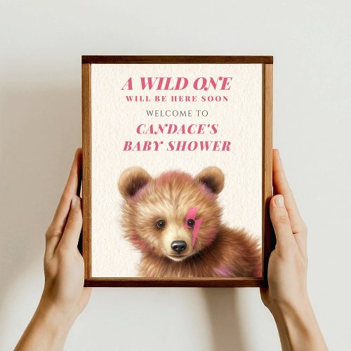Wild One Lightning Bolt Bear Baby Shower Welcome Poster
