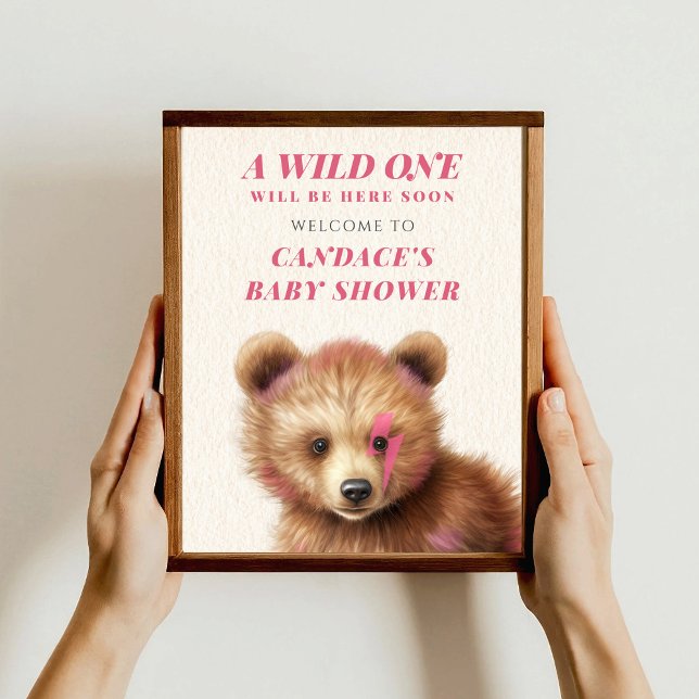 Wild One Lightning Bolt Bear Baby Shower Welcome Poster (Creator Uploaded)