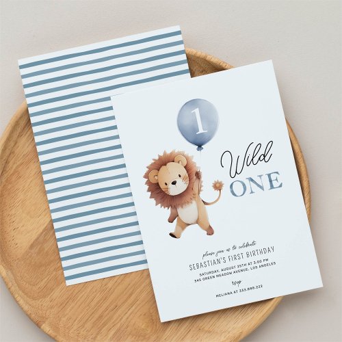 Wild One Lion 1st Birthday Invitation