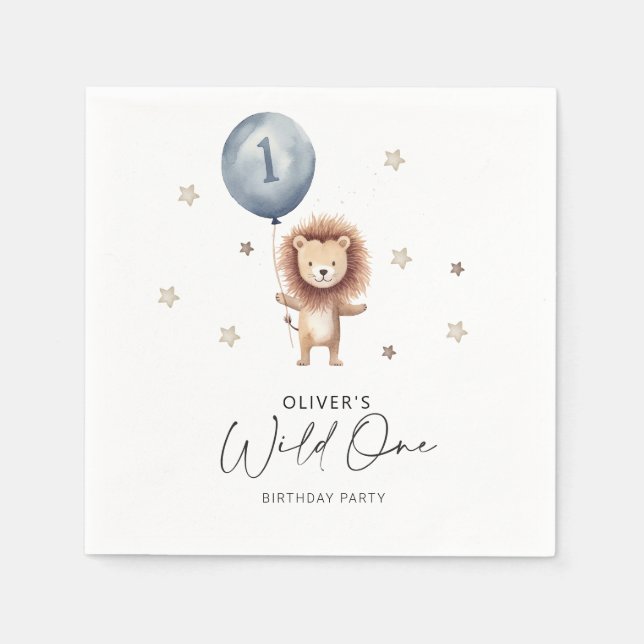 Wild One Lion  1st Birthday  Napkins (Front)