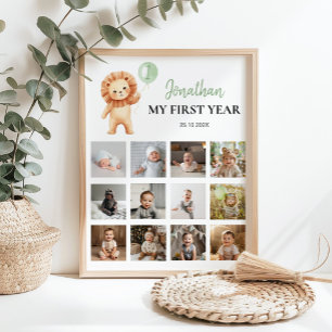 Wild One Lion Balloon First Year Photo Milestone Poster