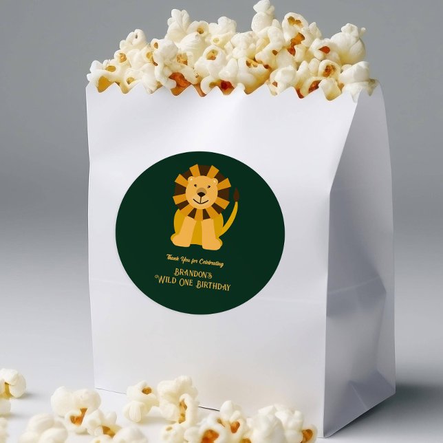 Wild One Lion Birthday Party Jungle Safari Favor Classic Round Sticker (Creator Uploaded)