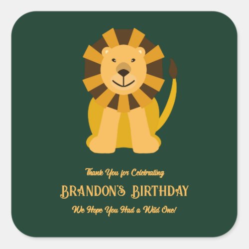 Wild One Lion Birthday Party Jungle Safari Favor Square Sticker