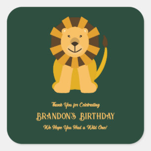 Wild One Lion Birthday Party Jungle Safari Favor Square Sticker