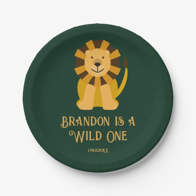 Wild One Lion Birthday Party Jungle Safari Paper Plates (Front)