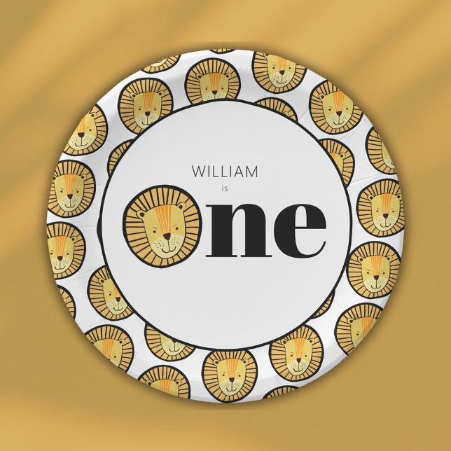 Wild One Lion Boys 1st birthday Paper Plates (Wild One Lion First Birthday Paper Plate. Personalized kids party supplies & decor.)
