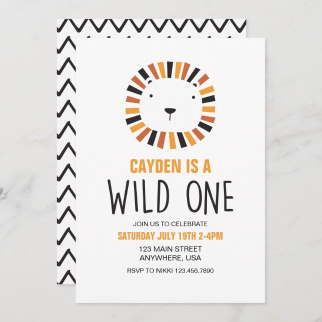 Wild One Lion First Birthday Invitation (Front/Back)
