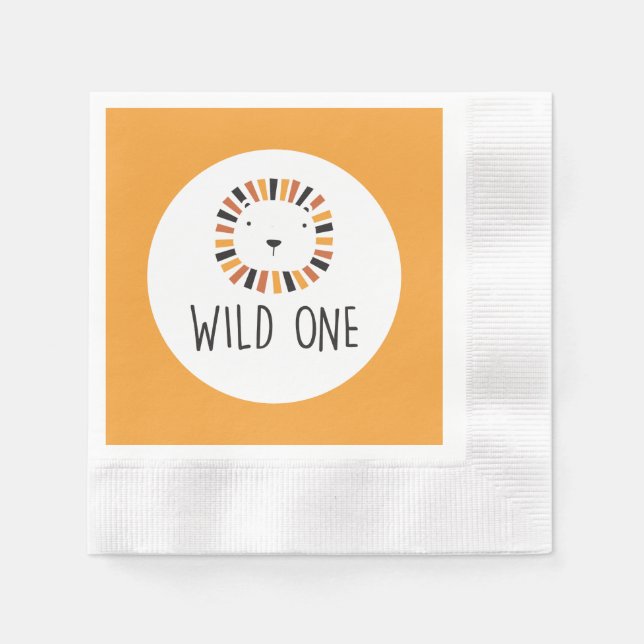 Wild one Lion first birthday Napkins (Front)