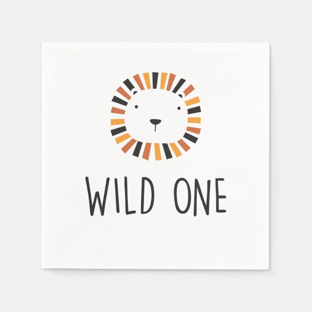 Wild one Lion first birthday Napkins (Front)