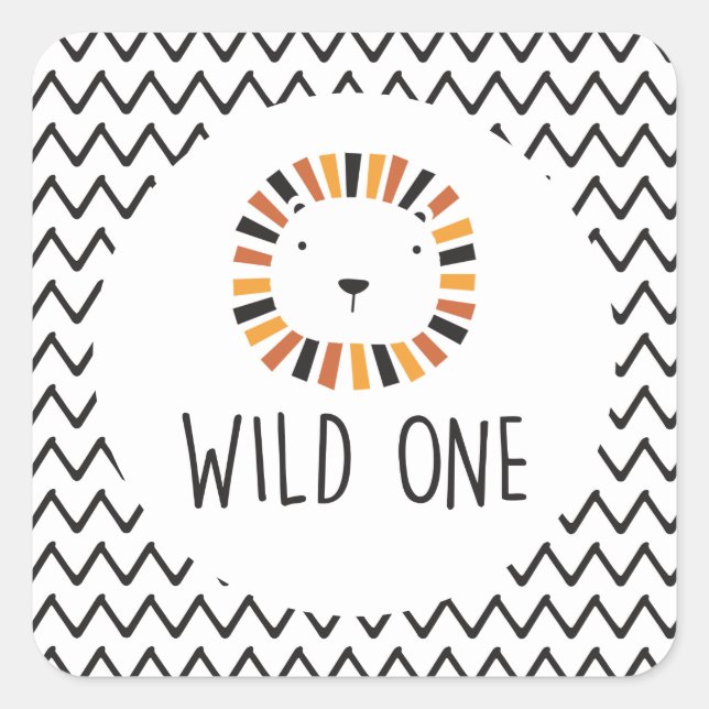 Wild one Lion first birthday Square Sticker (Front)