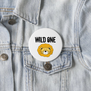 Wild one Lion head safari 1st birthday party Button