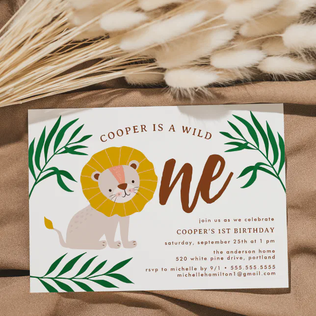 Wild One Lion Jungle Safari 1st Birthday Invitation | Zazzle