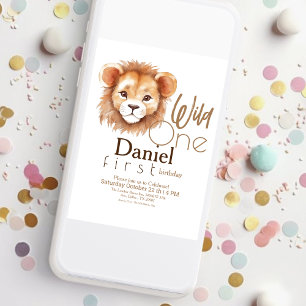 Wild One Lion Modern Cute 1st Birthday Invitation