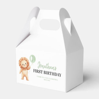 Wild One Lion Sage Balloon Birthday Thank You Favor Boxes