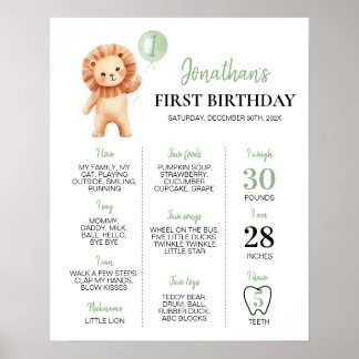 Wild One Lion Sage Balloon First Year Milestone Poster
