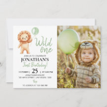 Wild One Lion Sage Green Balloon Birthday Photo