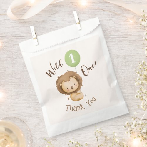 Wild One Lion Sage Green Balloon Boy 1st Birthday  Favor Bag