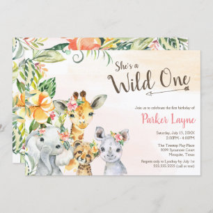 Wild One Lovely Safari Friends First Birthday Invitation