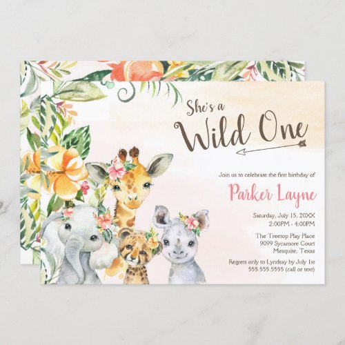 Wild One Lovely Safari Friends First Birthday Invitation