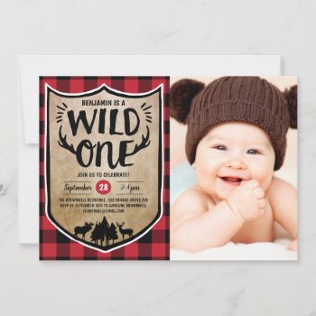 Wild One Lumberjack 1st Birthday Party Photo Invitation by dulceevents at Zazzle