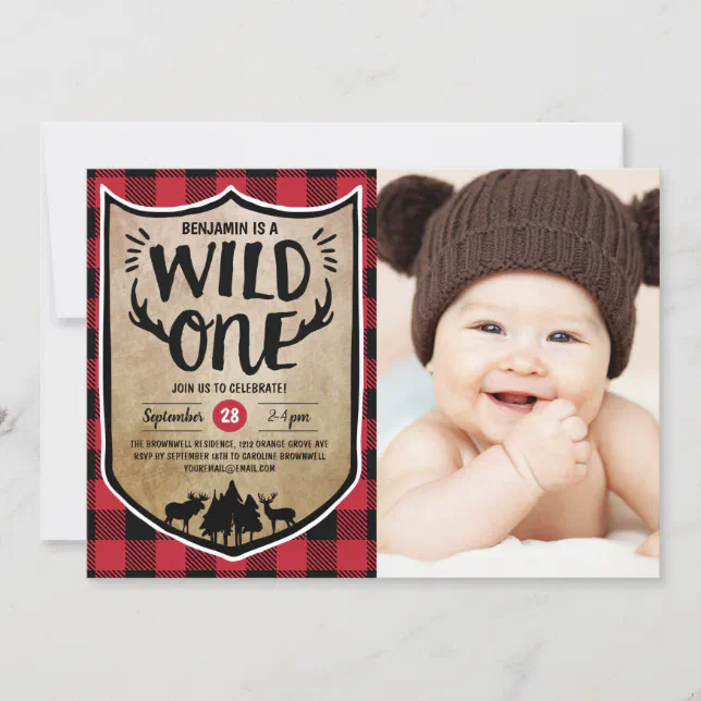 Wild One Lumberjack 1st Birthday Party Photo Invitation | Zazzle