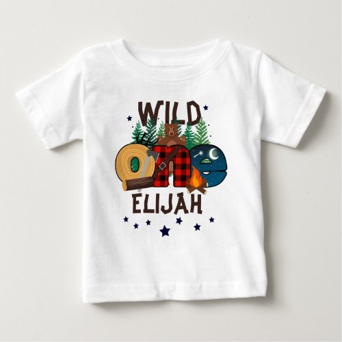 Wild one Lumberjack Birthday Boy  Woodland Bear  Baby T_Shirt