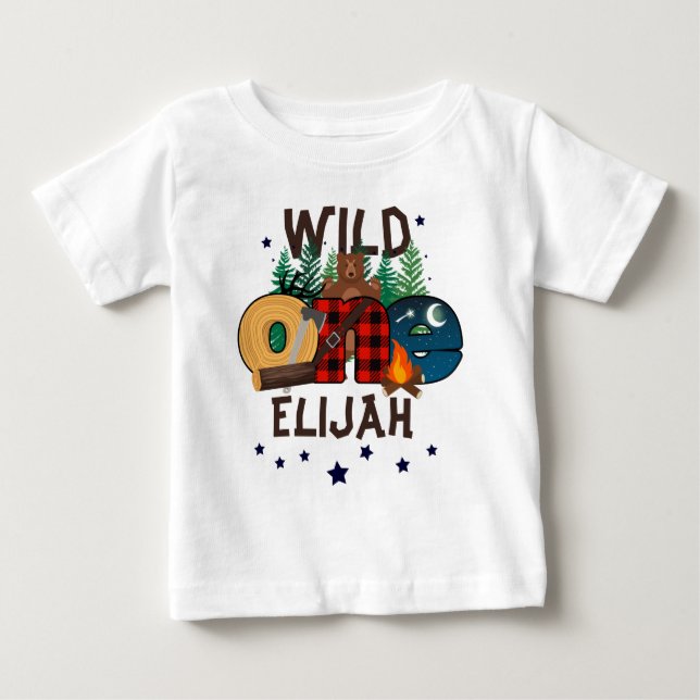 Wild one Lumberjack Birthday Boy | Woodland Bear  Baby T-Shirt (Front)