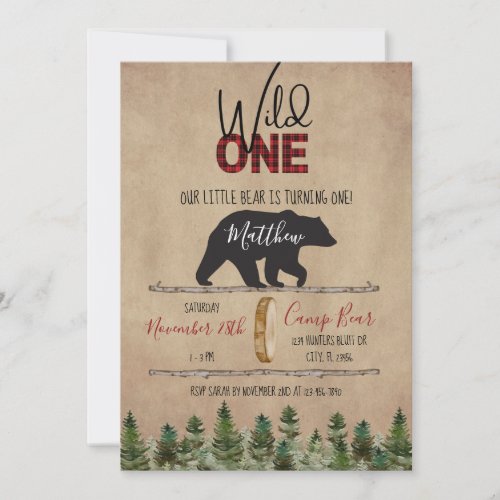 Wild One Lumberjack Birthday Printable Invitation