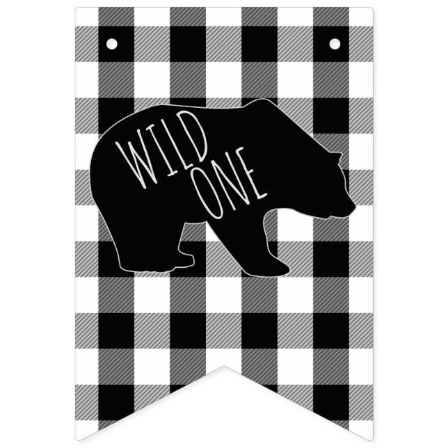 Wild One Lumberjack Plaid Bear 1st Birthday Party Bunting Flags (Sixteenth Flag)