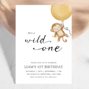 Wild One Minimalist Monkey First Birthday Invitation