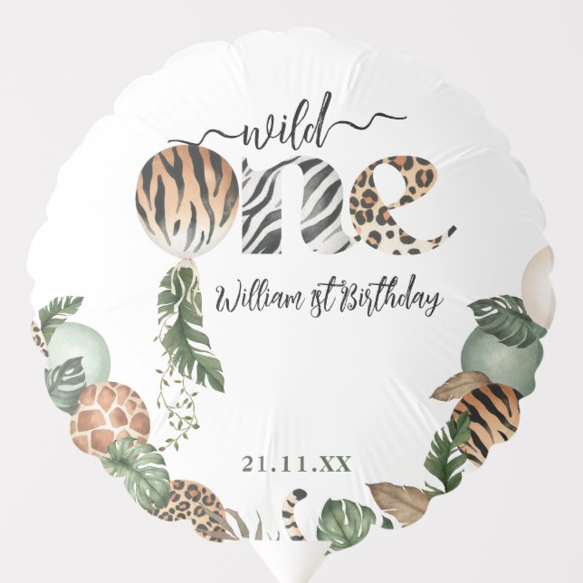 Wild One Modern Gender Neutral 1st Birthday Balloon (Front)